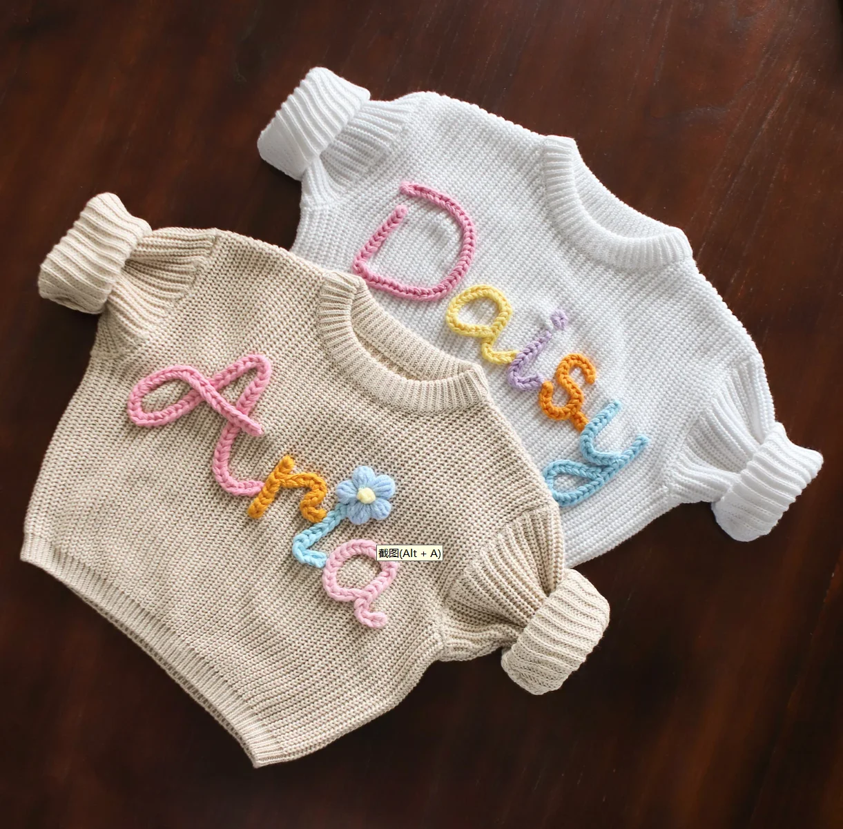 Personalized Baby Sweater, handmade thread mixcolor Name Custom Name Sweater,Newborn Girl Coming Outfit winter baby girl clothes