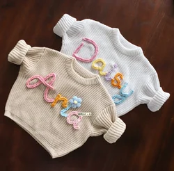 Personalized Baby Sweater handmade thread mixcolor Name Custom Name Sweater Newborn Girl Coming Outfit winter baby girl clothes