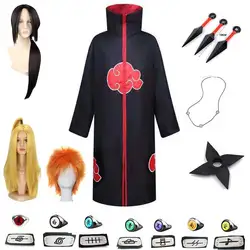 Child Adult Akatsuki Cloak Cosplay Costume Headband Ring Anime Uchiha Robe Clothes Halloween Costume