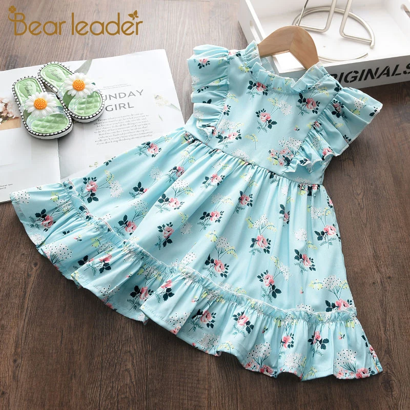 Bear Leader Girls Casual Dresses 2022 New Summer Kids Baby Flowers Print Costumes Floral Party Birthday Princess Vestidos 2-6Y