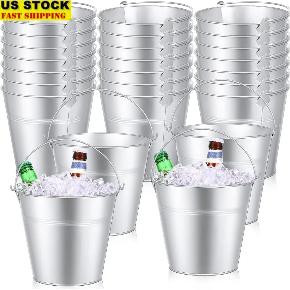 

24 Pcs Metal Ice Bucket Beer Wine Cooler Party Beverage Chiller with Handle Summer Outdoor Picnic Use