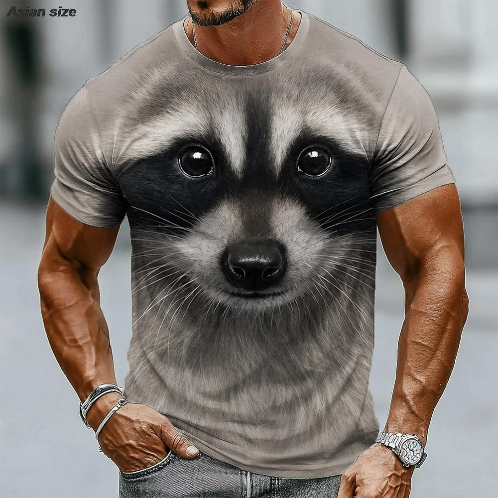 Realistic Raccoon Animal 3D Print Men T‑Shirt Casual Crew Neck Short Sleeve Fashion Tees