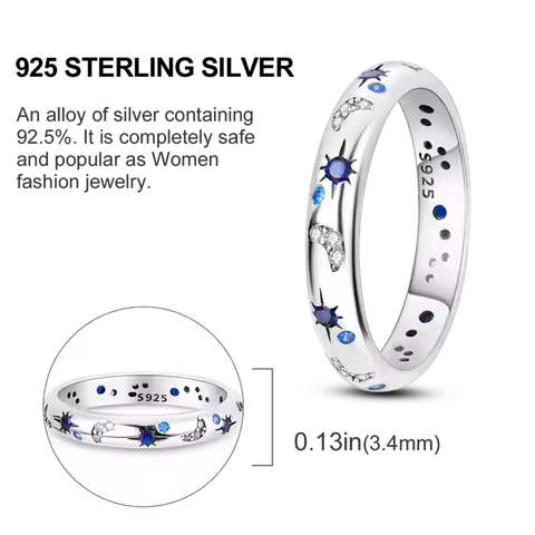 S925 Sterling Silver Sparkling Starry Night Closed Ring for Women Finger Ring Personality Jewelry Party Trendy Gifts