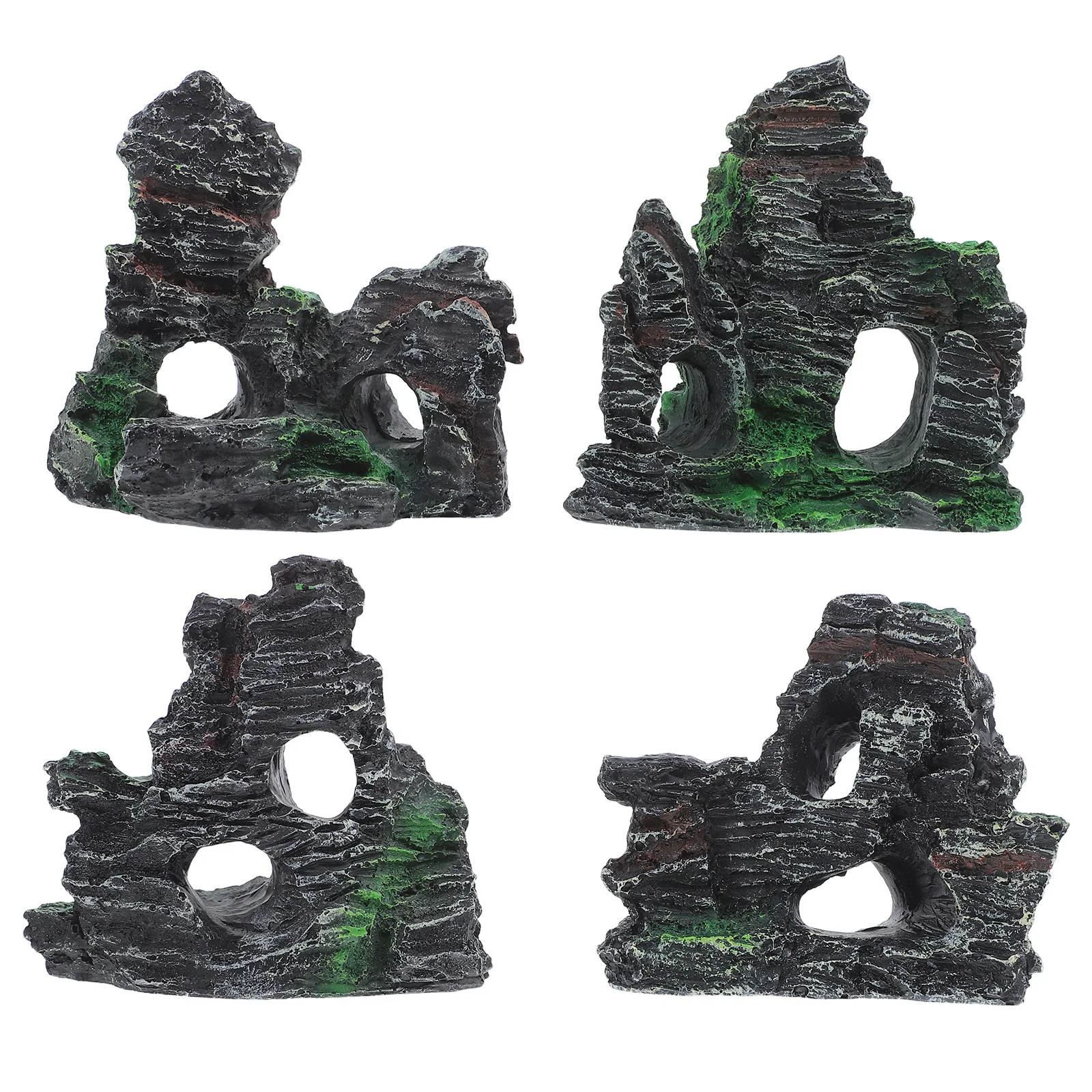 

4Pcs Natural Looking Resin Mountain Rock Aquarium Decoration Fish Tank Ornament Betta Fish Hideout Freshwater