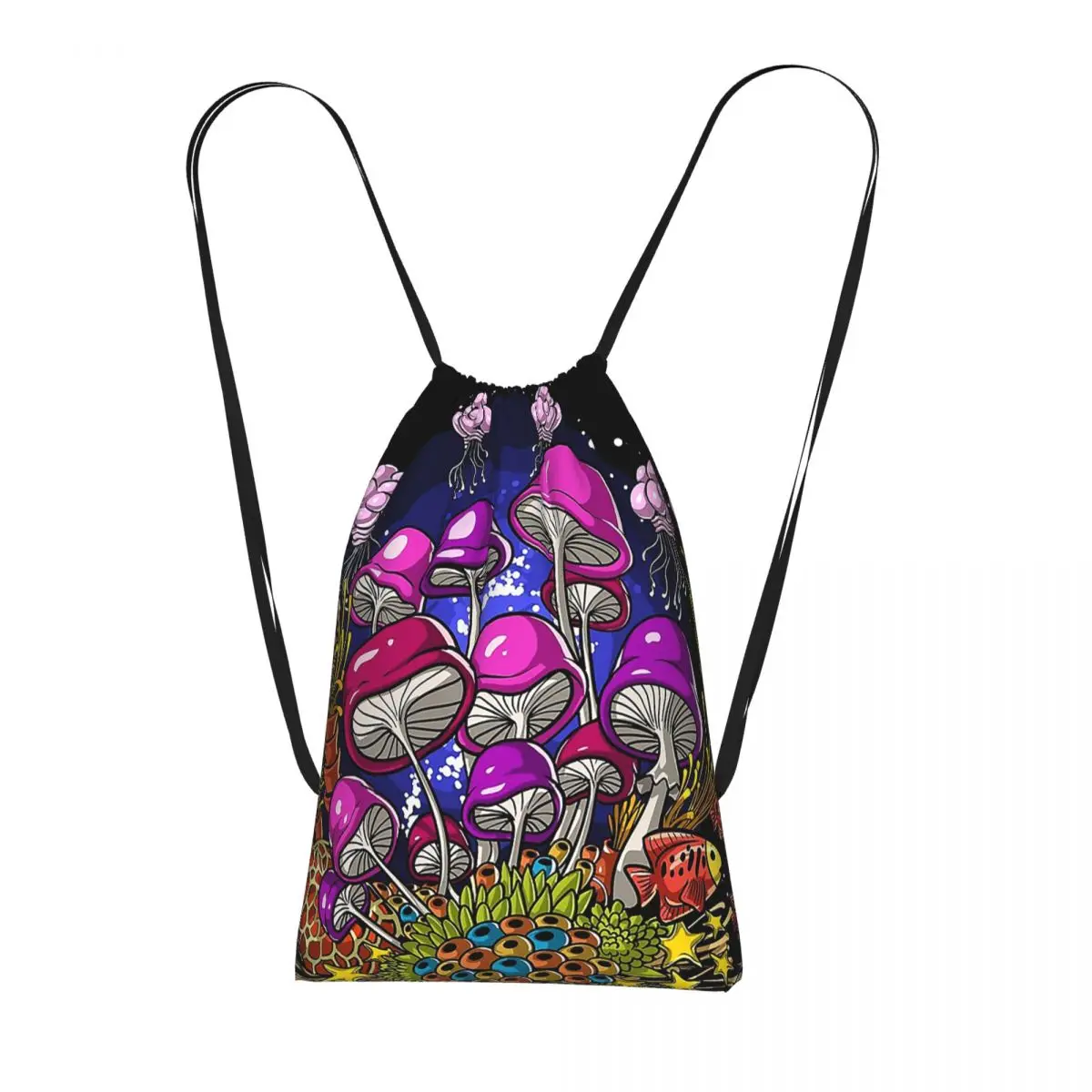 

Magic Psychedelic Mushrooms And Skulls Backpacks Multi-function Drawstring Bags Sports Bag Book Bags for Man Woman Students