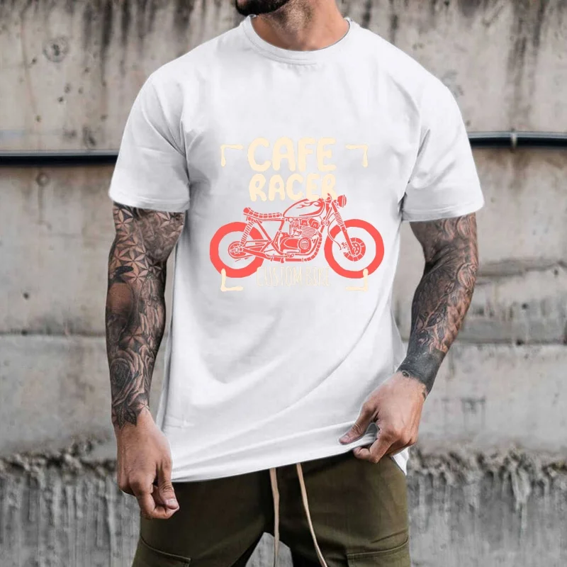 Retro Cafe Racer Custom Bike Heat Transfer White Ink Iron - on Patch, Cool Motorcycle Pattern, Suitable for T - shirts, Canvas