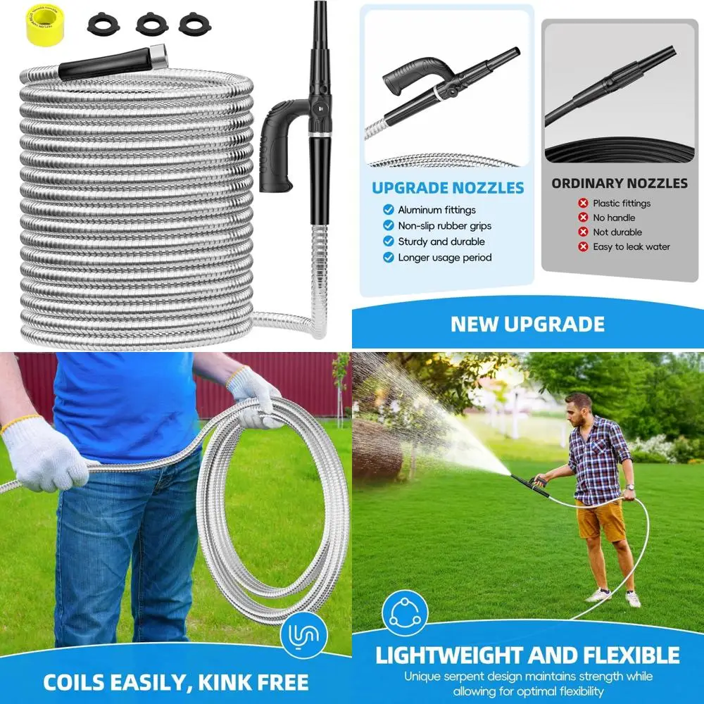 

Сверхмощный садовый шланг из нержавеющей стали длиной 100 футов — прочный, гибкий, устойчивый к ударам, наружный водопровод для двора