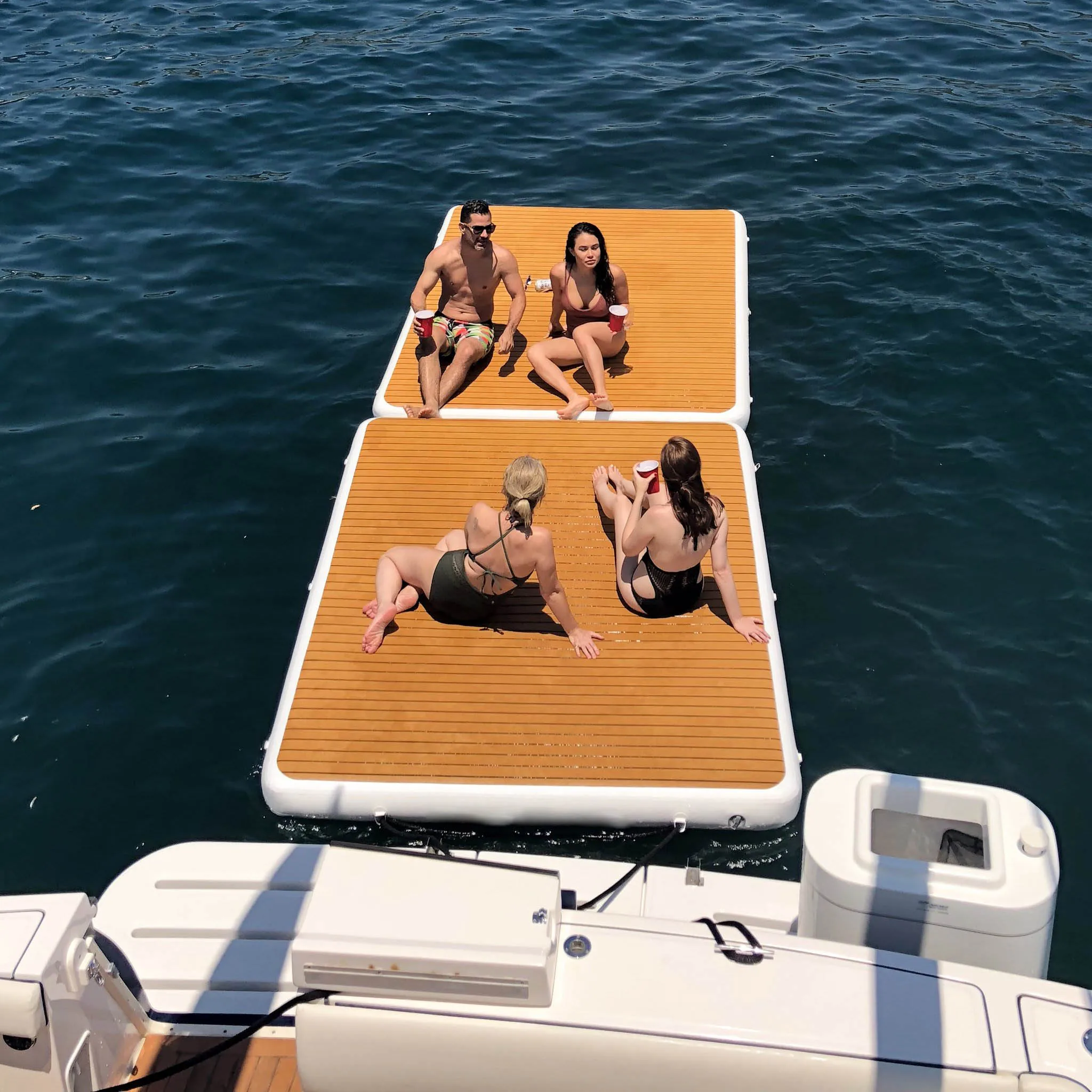 Stock Inflatable Floating Dock Platform Raft With Ladder Custom Floating Water Mat, Inflatable Floating Docks for Lakes Beach