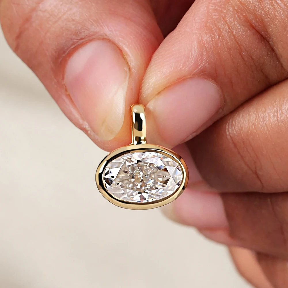 BXINY 2/3/4 Karat Ost-West Oval Geschliffene Moissanit-Halskette mit Perlenkette, S925 Silber, Solitär-Diamantanhänger mit Lünettenfassung, Geschenk-Schmuck GRA – Detail 5