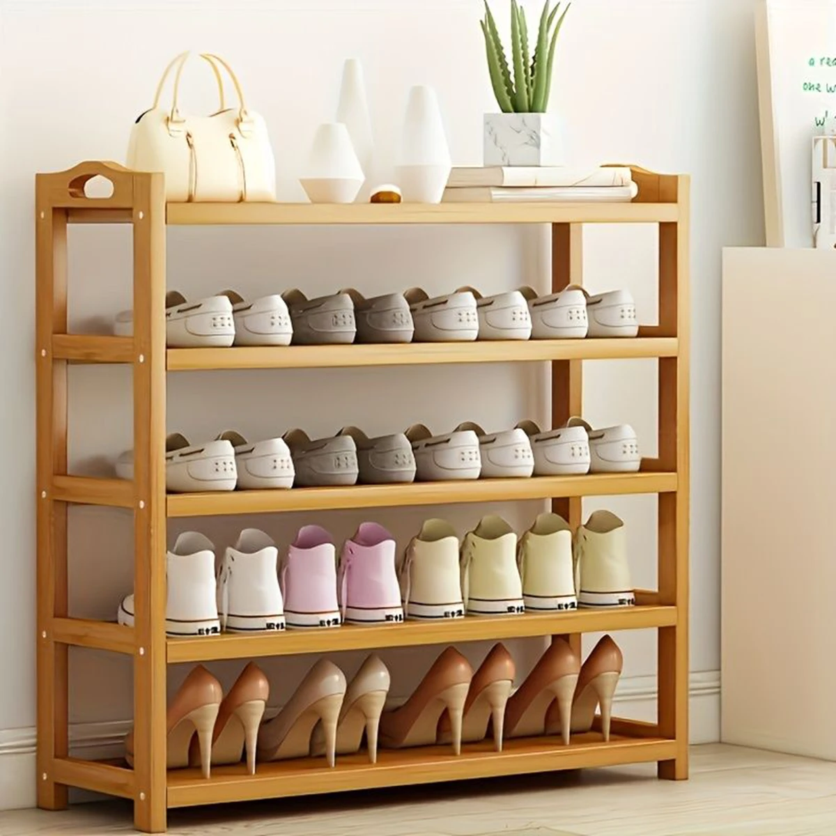 1 bamboo shoe rack for household floor-standing simple shoe rack multi-layer storage rack to save space and store small shoe cab