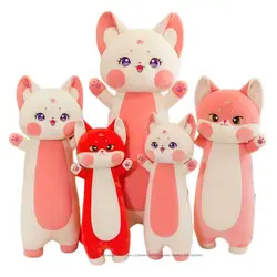 Gato Kawaii gigante de peluche de zorro rojo, 70-130cm, juguetes suaves de animales, almohada larga, cojín para bebés y niñas, regalos de cumpleaños