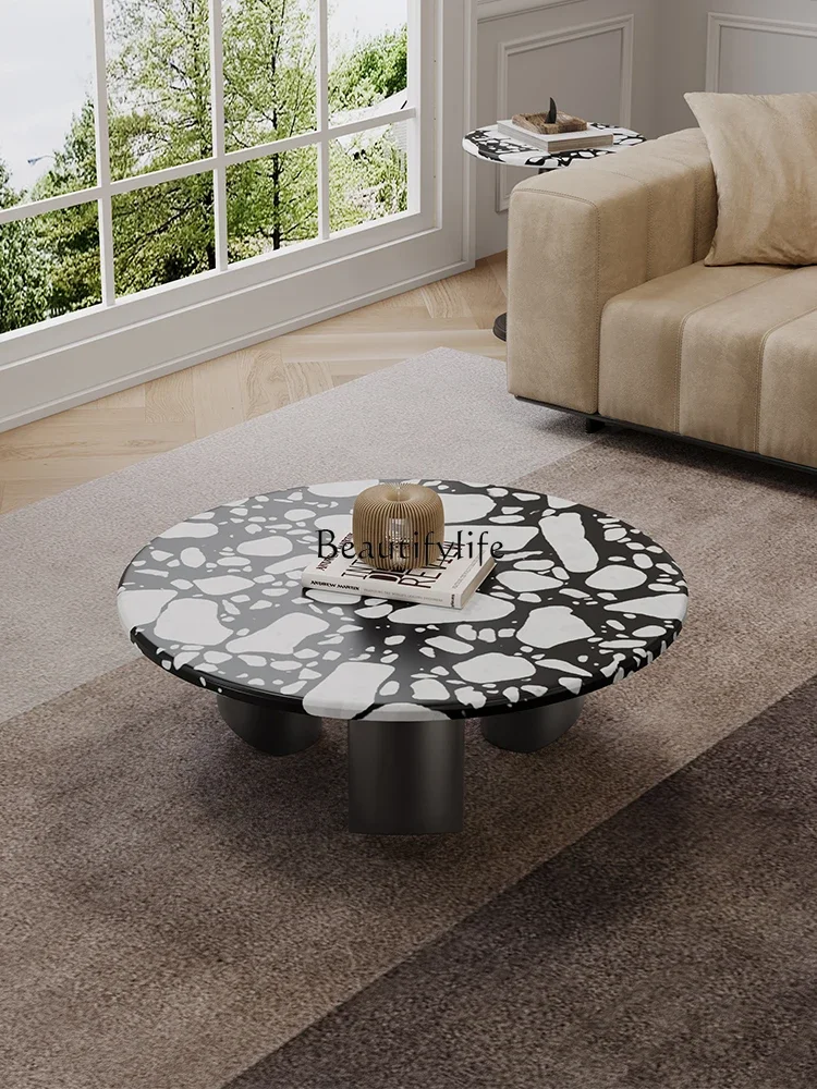 Wabi Sansan minimalist round terrazzo coffee table light luxury high-grade natural marble edge table