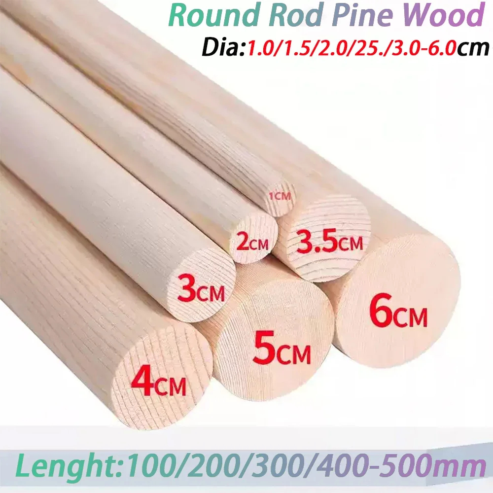 Length 100/200/300/400/500mm Dia 10/15/20/25/30/35/40~60mm Round Pine Wood Rod Solid Wood Strip DIY Model Material Accessories
