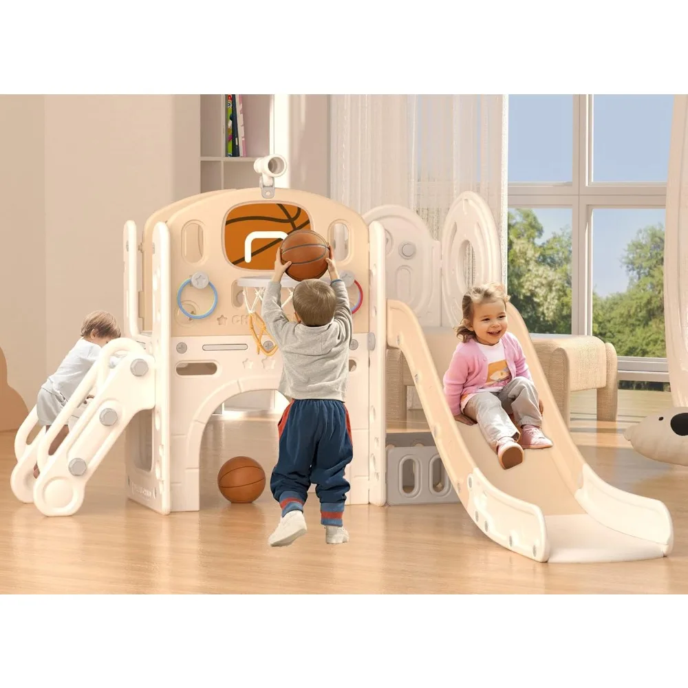 8 in 1 Toddler Slide Set, Kids Slide, Toddler Climber Slide PlaySet with Basketball Hoop and Ball,Outdoor Indoor