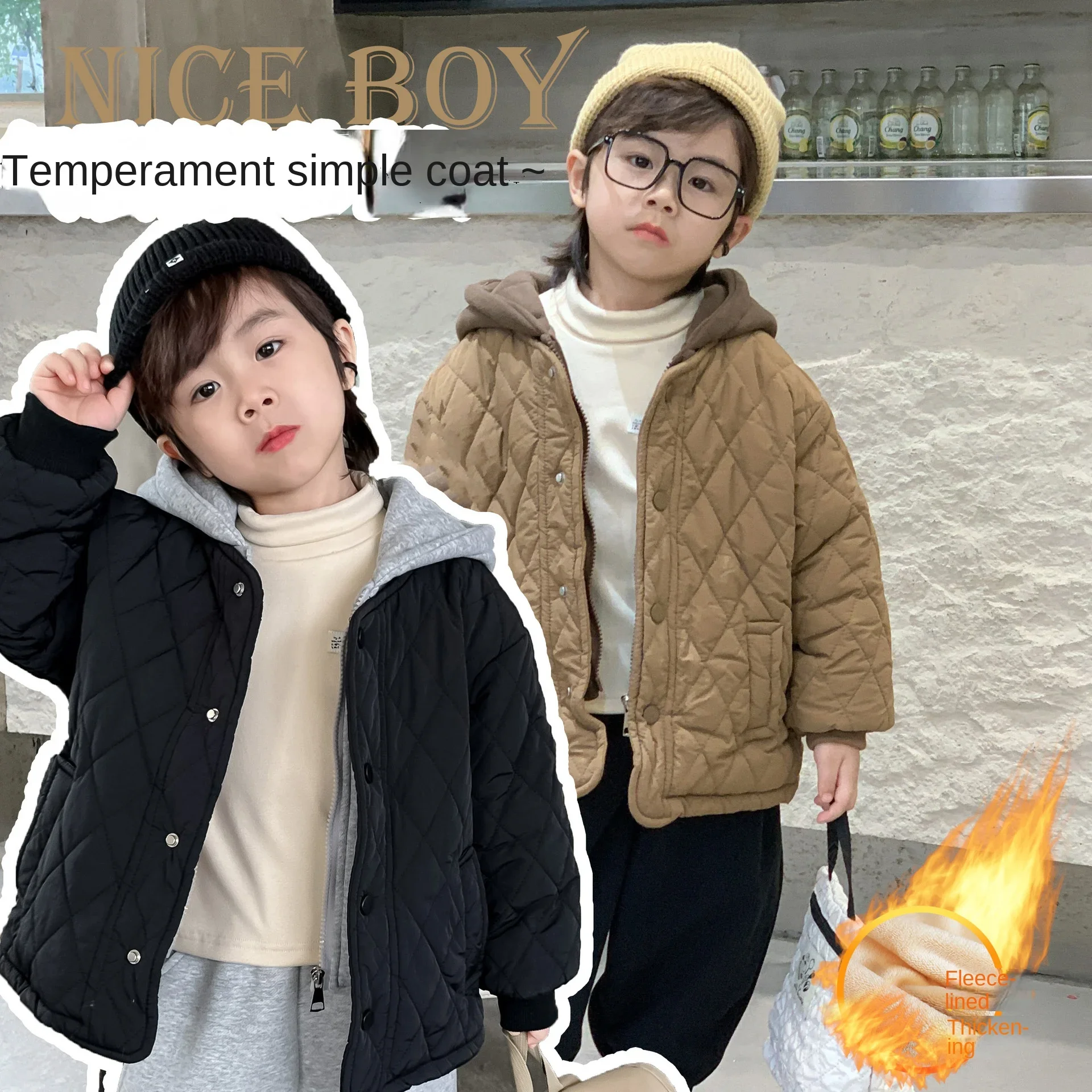 Men's  women's Bolling plaid hooded quilted jacket plus fleece thickened winter children's quilted fake 2 cotton clothes coat