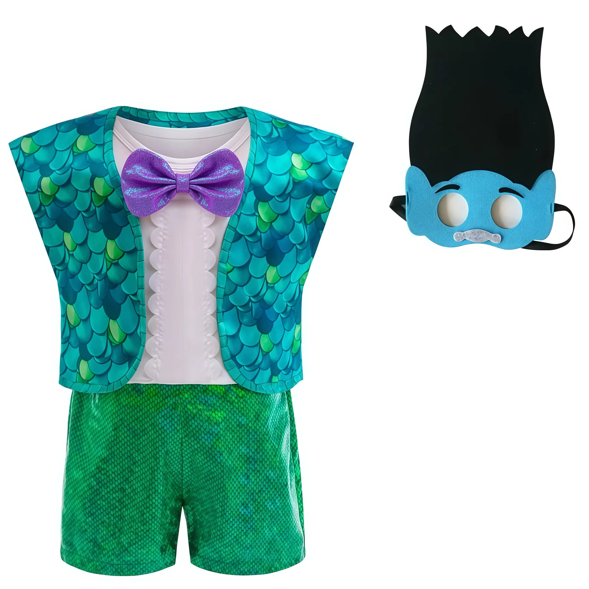 Anime Poppy Cosplay Costume Boys Trolls Branch Bow Tie Top Pants Set For Halloween Carnival Outfits Kids Birthday Party Roleplay