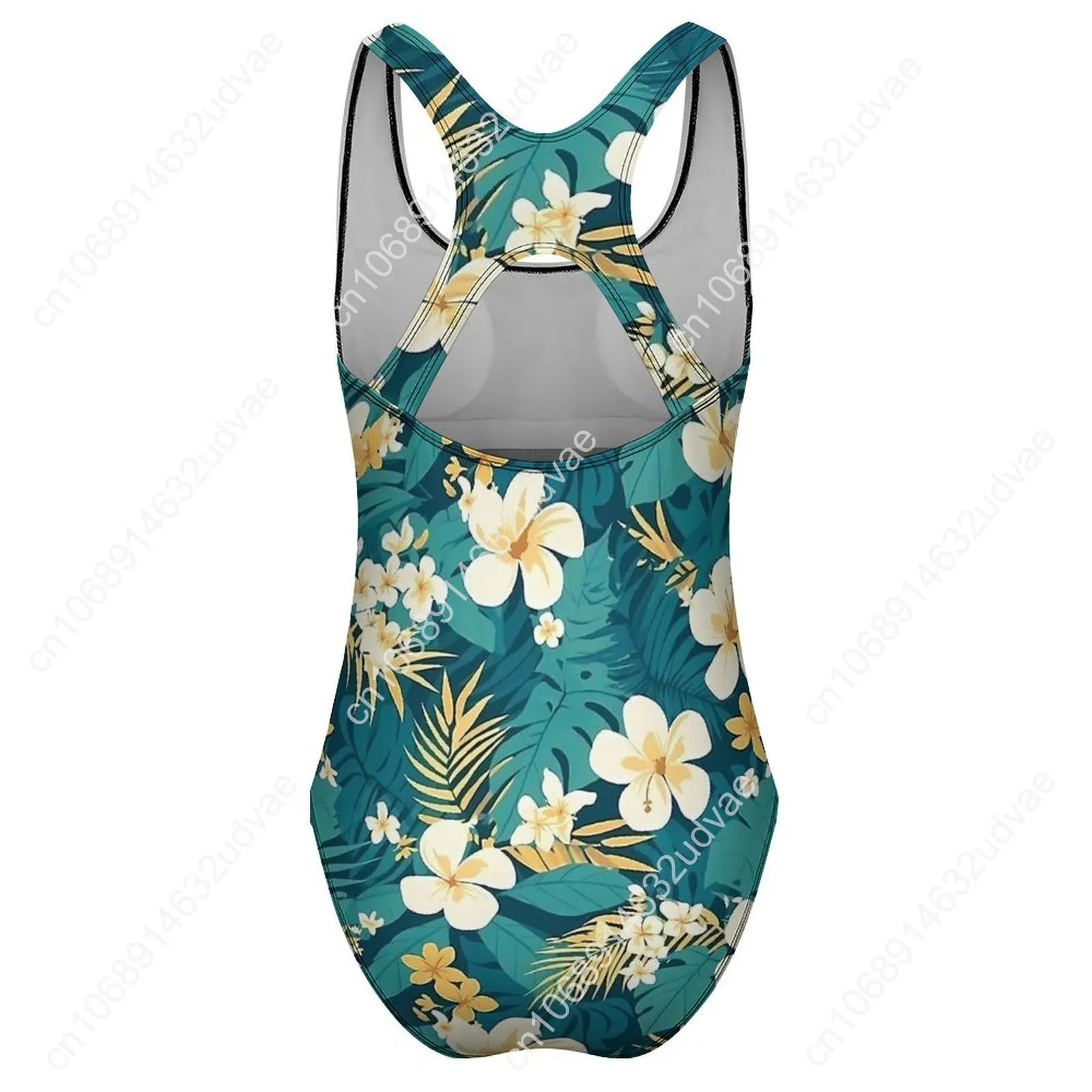 Traje de baño de flores tropicales, traje de baño Sexy con motivo hawaiano verde para mujer, traje de baño sencillo de una pieza, trajes de baño de realce para vacaciones