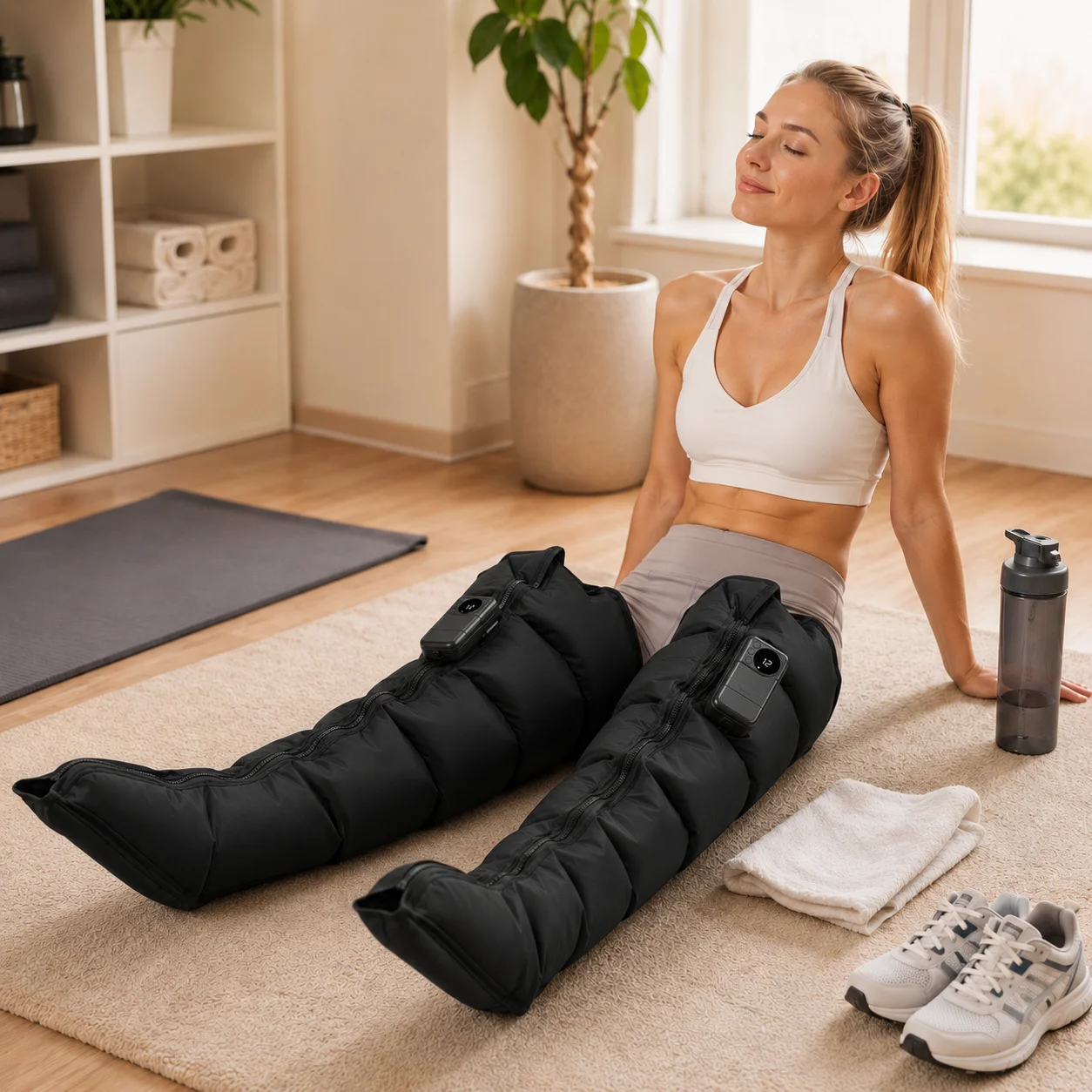 Air Wave Leg Massager, Full-Wrap Compression for Thighs, Calves & Feet, Wireless Portable with Digital Display Screen, Home & Office Use for Post-Workout & Daily Relief, Rechargeable Air Pressure Leg Massage Boots