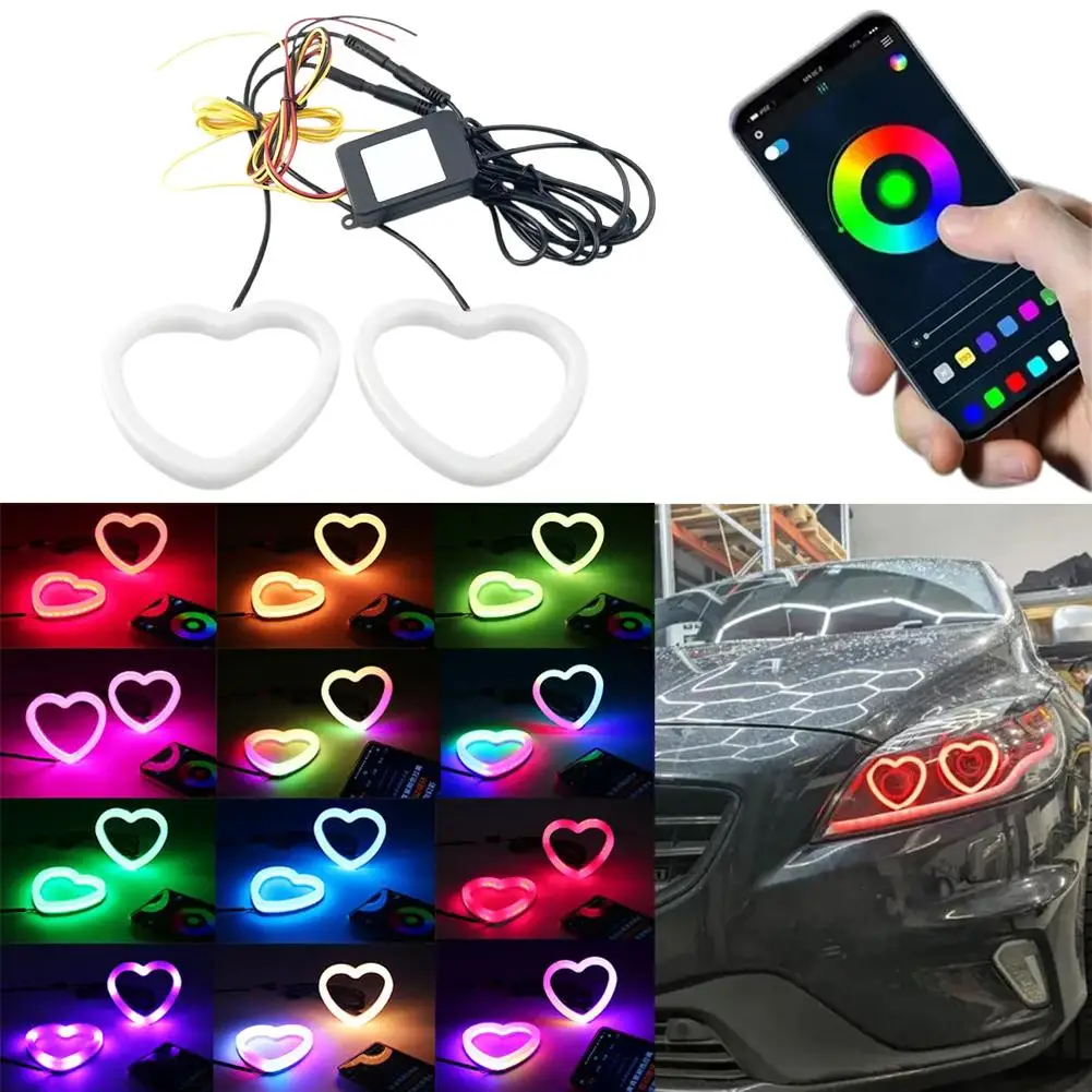 LED Valentine's Day Love Aperture Mobile APP Bluetooth Control Car Atmosphere Light Colorful Energysaving Modified Car Headlight