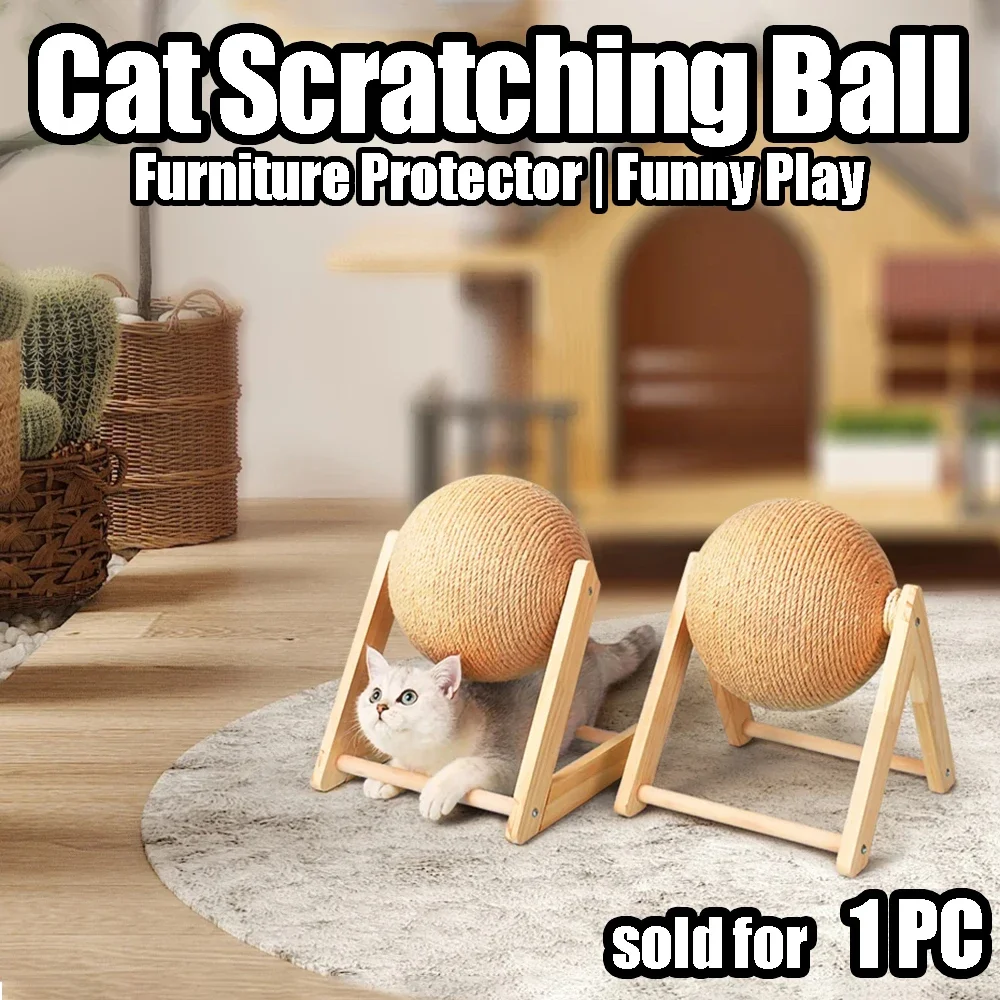 

Cat Ball Scratcher Toy Wooden Sisal Wear-Resistant Spinning Cat Scratching Ball 6.3 Inch Indoor Interactive Cat Toy Pet Game