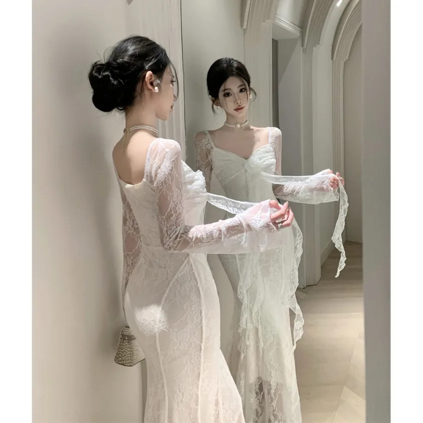 الرغبة النقية طويلة Sve الدانتيل الدكتور التخسيس Fi الذيل طويل الدكتور الخريف الشتاء عالية الخصر الأزهار ثلاثية الأبعاد Sa ثوب Ci المشي الدكتور