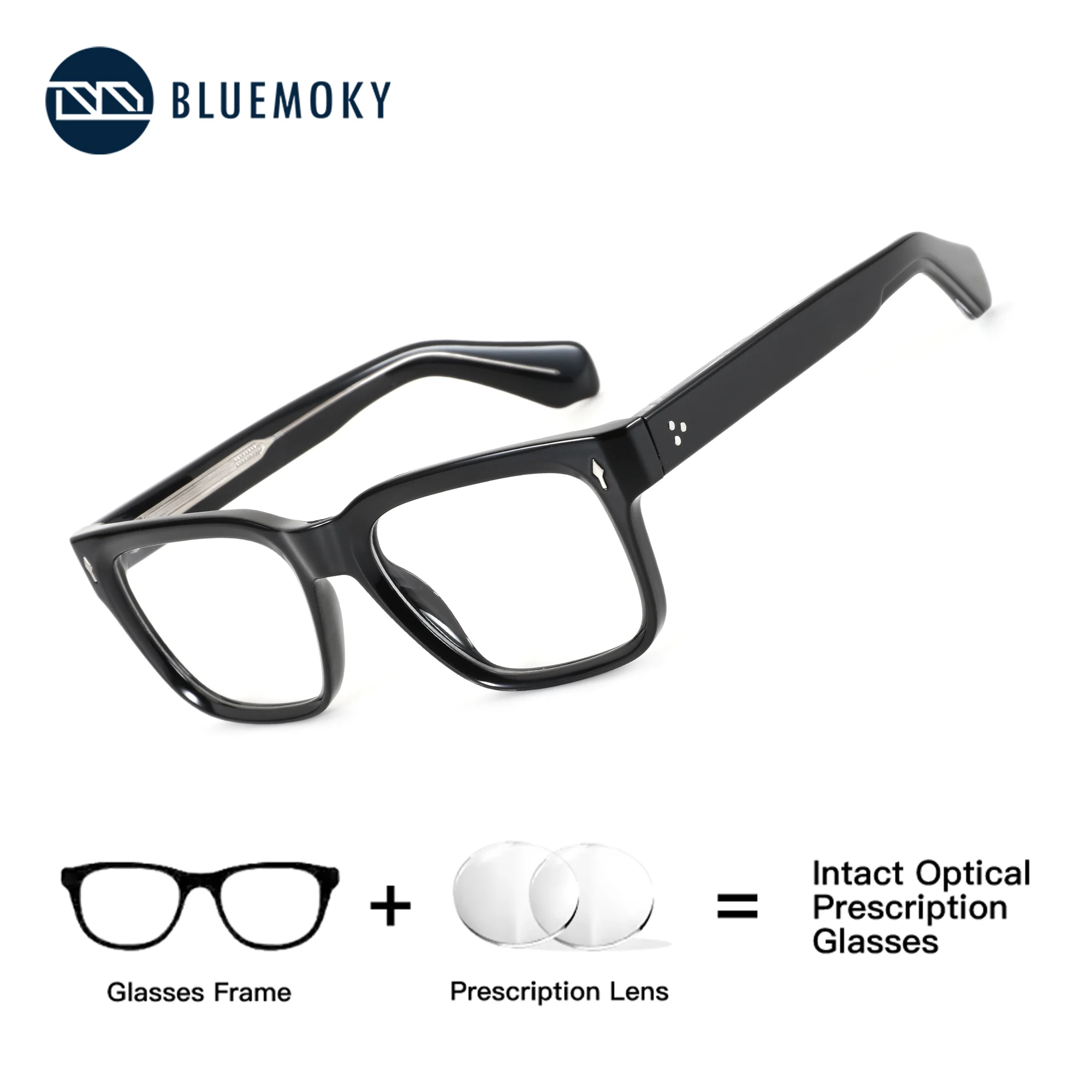 

BLUEMOKY Plastic Square Customized Prescription Glasses, Men's Progressive Myopia, Photochromic, Paired with Eyeglasses