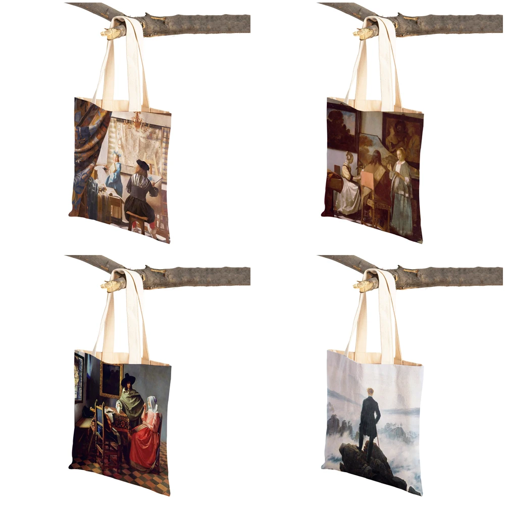 Johannes Vermeer Exhibition Rembrandt Lady Shopping Bags Double Print Nordic Shopper Bag Canvas Tote Women Supermarket Handbag