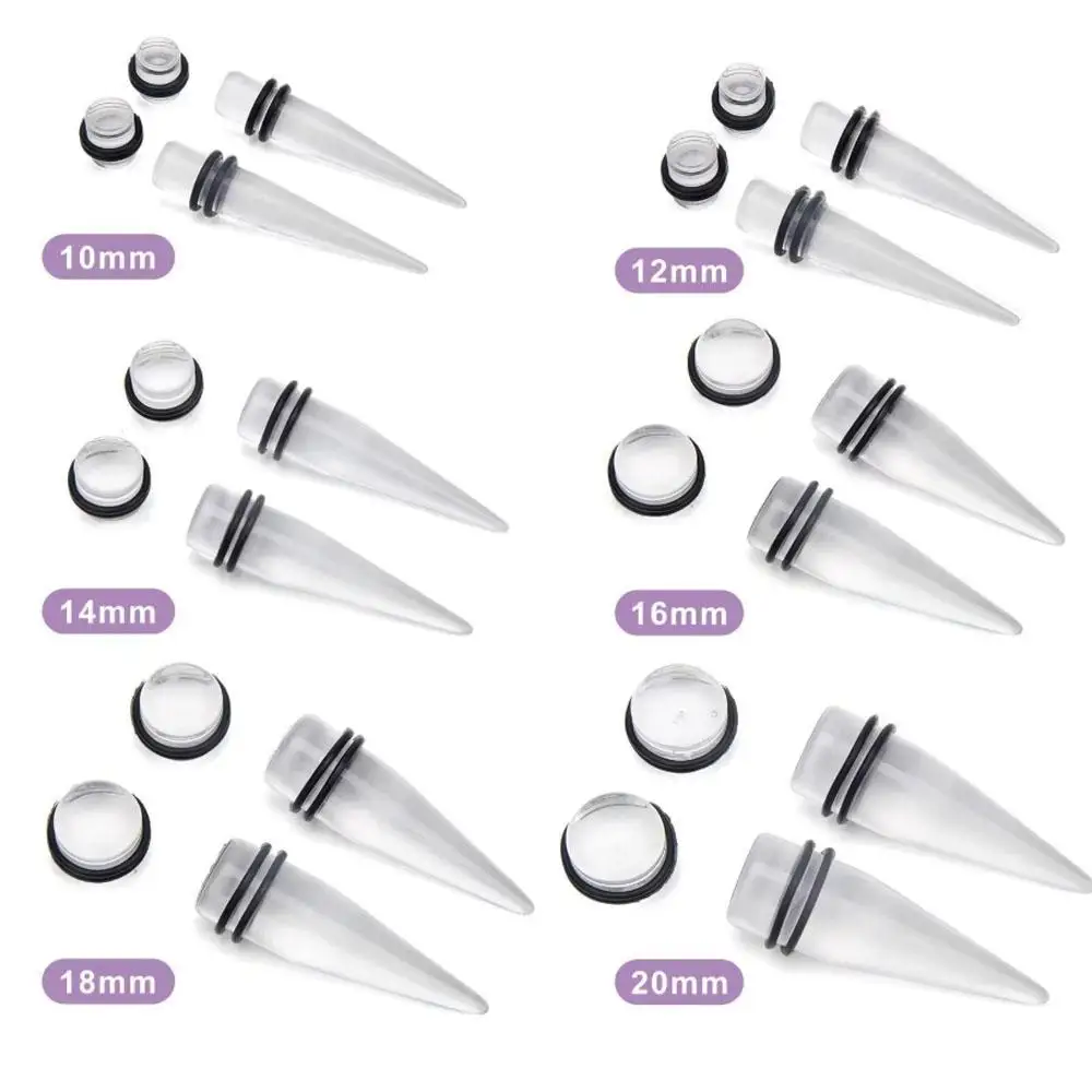 1/12Pairs Crazy Piercing Big Ear Kit Acrylic Tapers and Plugs Double O-Rings Ear Taper Plug Stretcher Expander Stretching