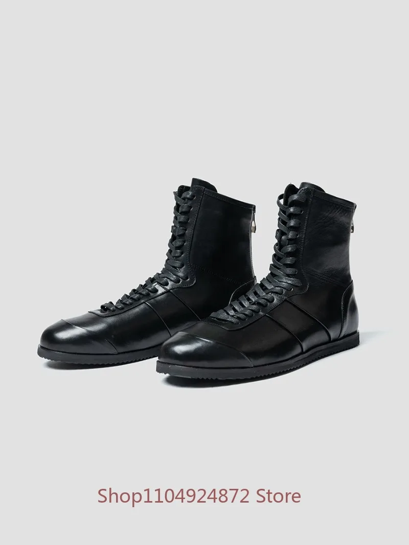 Designer Washed Cowhide Chelsea Boots Men's Black Training Shoes High Top Oxfords Handmade Casual Outdoor Sport Ankle Boots