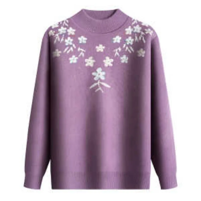 Mamma autunno inverno più maglione di velluto donna di mezza età pullover spesso mezzo collo tartaruga camicia con fondo caldo allentato