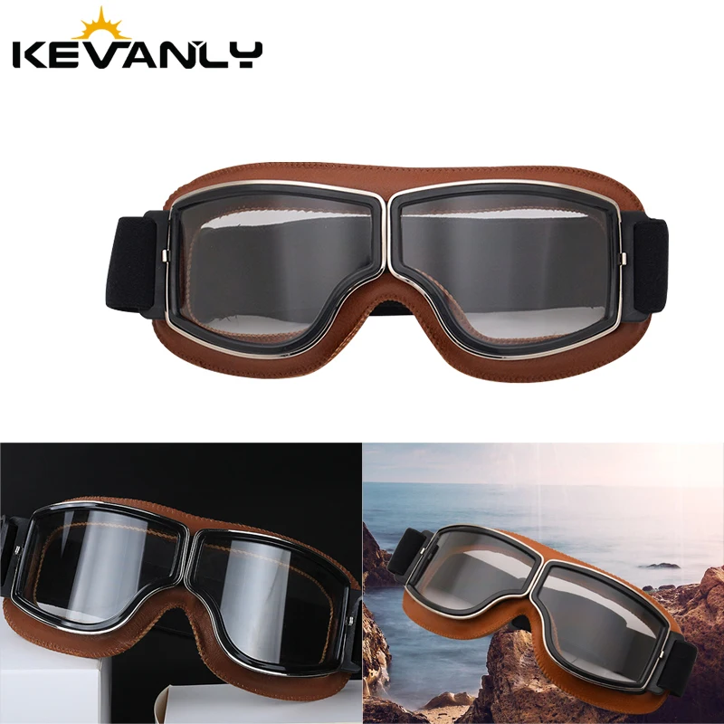 Retro Motorcycle Goggles Glasses Classic Brown Helmet Glasses for Harley Pilot Steampunk ATV Bike Copper Helmet Eye Protection