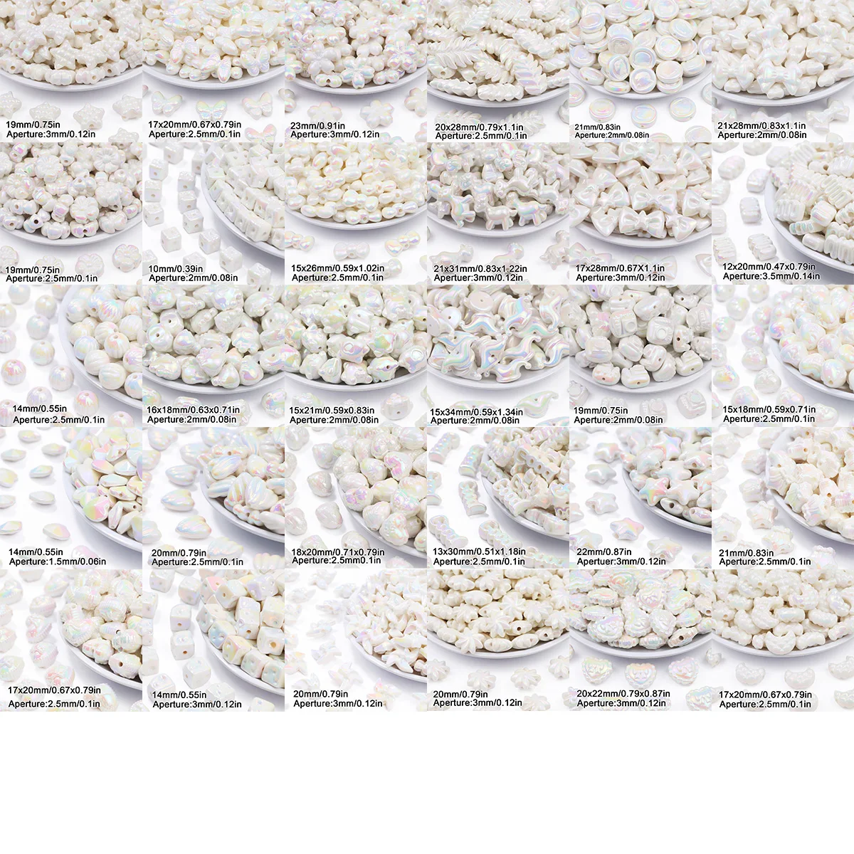 5Pcs Acrylic White Solid Color UV Various Shapes Sizes Scattered Beads Spacer Beads For Jewelry Bracelet Making DIY Accessories