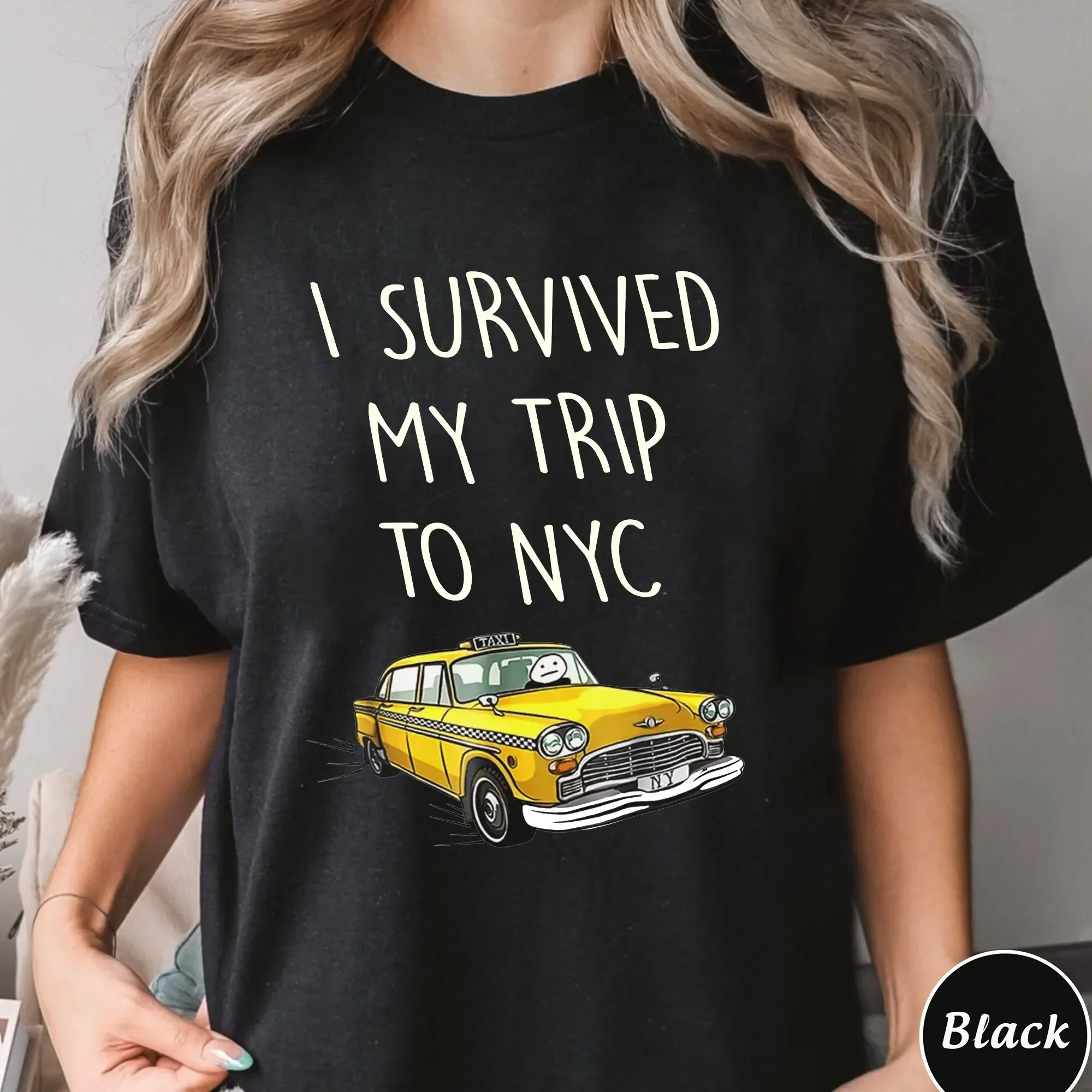 Camiseta I Survived My Trip To Nyc, camiseta divertida con meme de taxi amarillo de Nueva York, tendencia en Nueva York