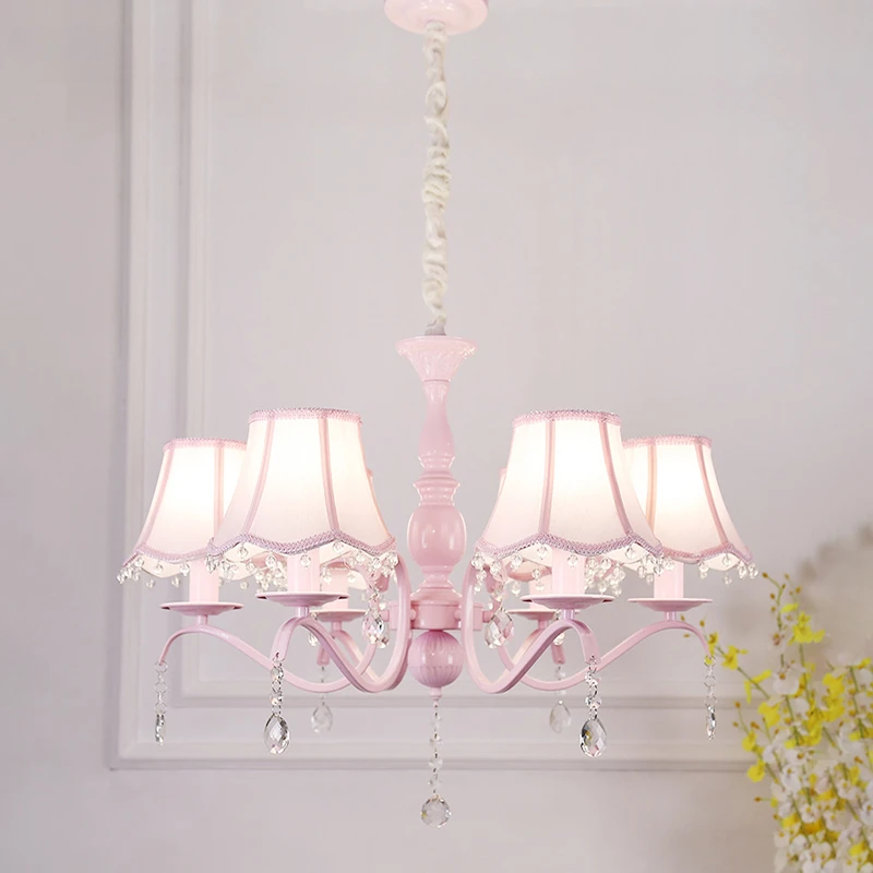 Crystal Pink Chandelier With  Fabric Shade In Princess Bedroom Hanging Chandeliers For Children'S Room Girls/Daughter 