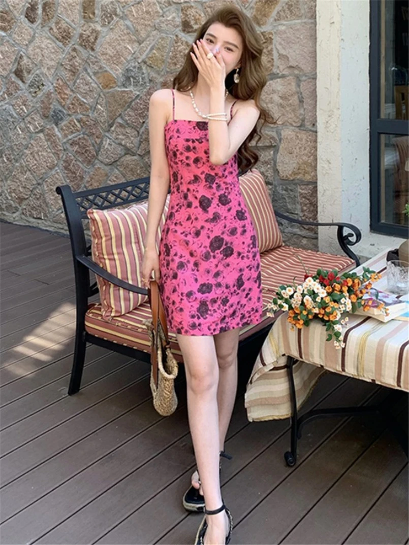 Elegant Fashion Outfits Night Club Party Straps Mini Dress Summer 2024 Printing Bodycon Short Dresses Vintage Cotton Vestidos