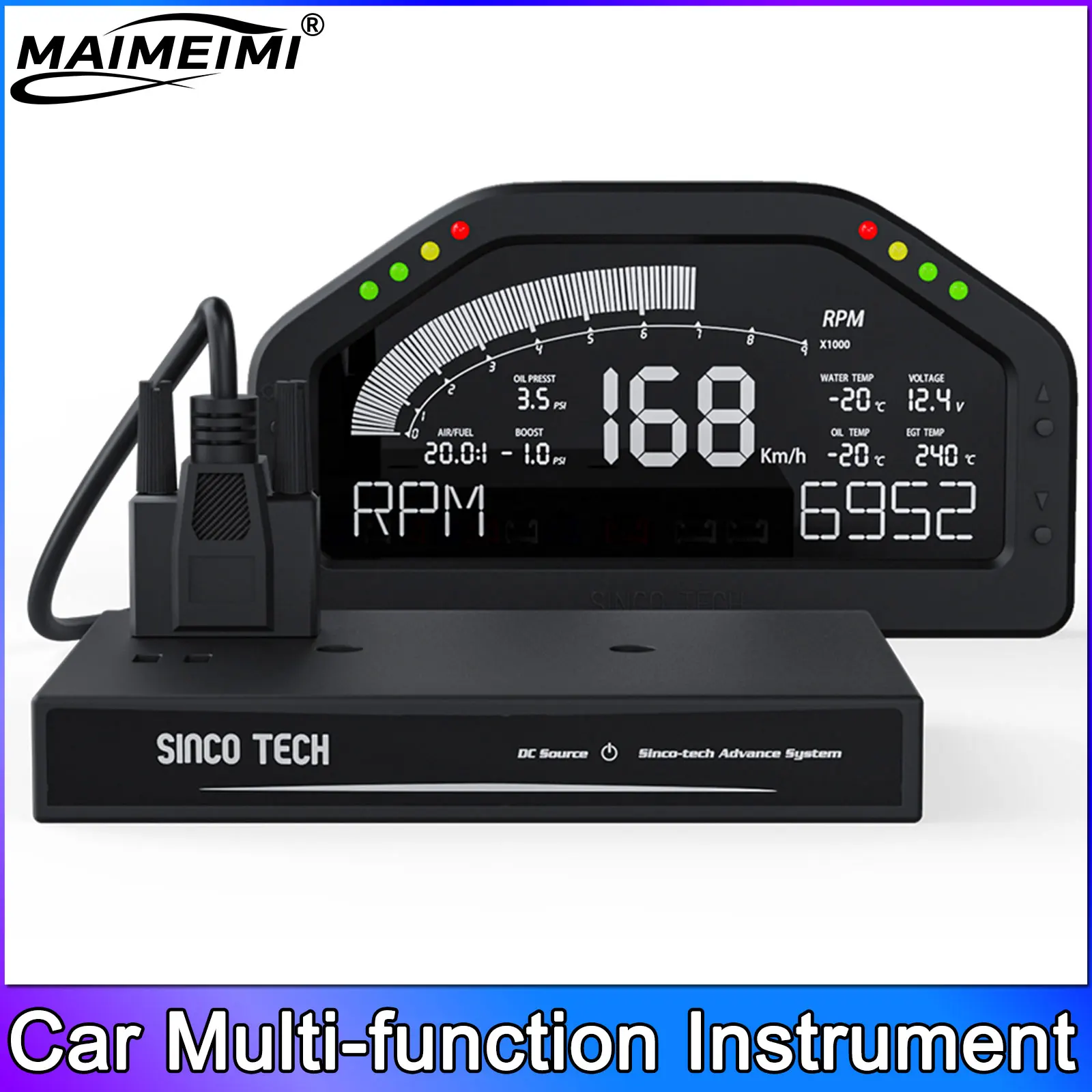 

926 Narrow Oxygen AFR Multi-Function Car Dashboard 7 Color Display Digital Speedometer Tachometer Boost EXT Water Temp Meter