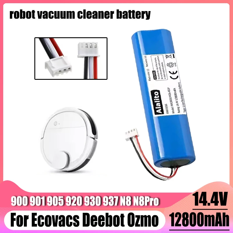 14.4V 12800mAh, for Ecovacs Deebot Ozmo robot vacuum cleaner battery replacement, compatible with 900 901 905 920 930 937 N8