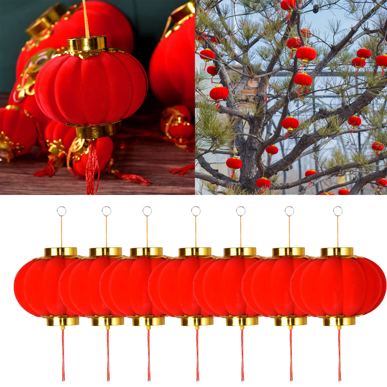 16/30 Pieces Of Flocked Bonsai Hangings Chinese New Year Red Decorative Lanterns New Year Lanterns Home Decorations