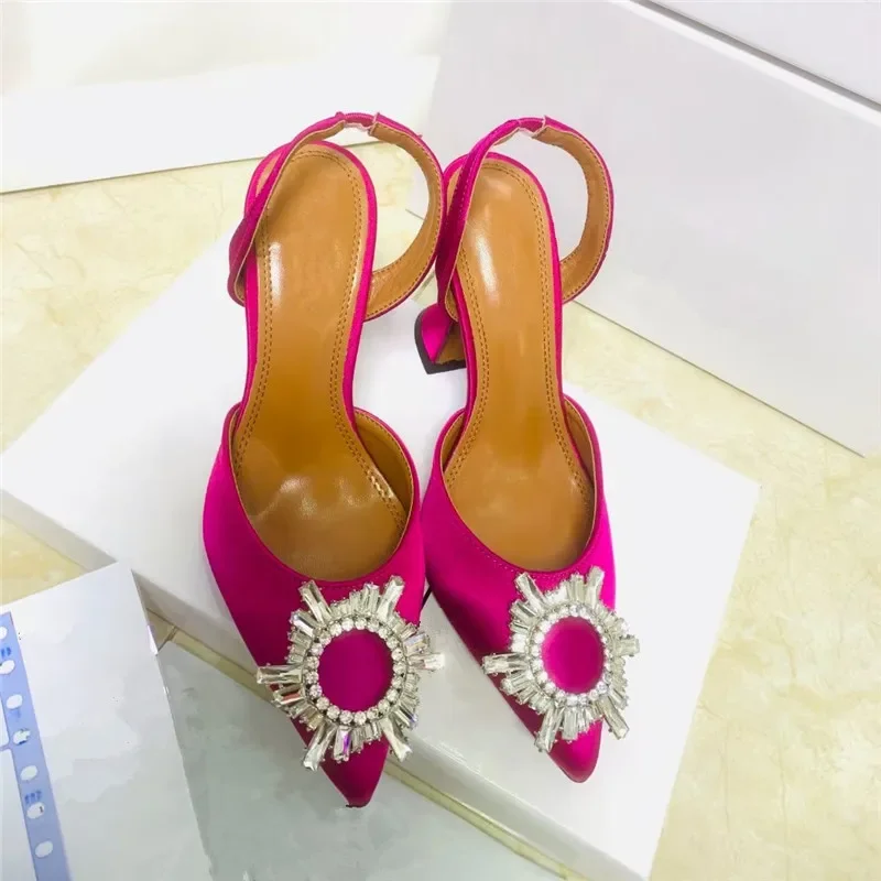 2026 European and American women's new high heels satin rhinestone sun buckle decoration fashion shoes - Image 3