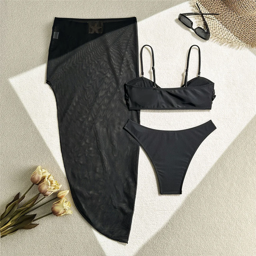 Mit Rock, hoch geschnittenem Beinausschnitt, brasilianischer Bikini, Damen-Badeanzug, dreiteiliges Bikini-Set, Damen-Badebekleidung, Badeanzug, Schwimmanzug V6193 – Detail 34