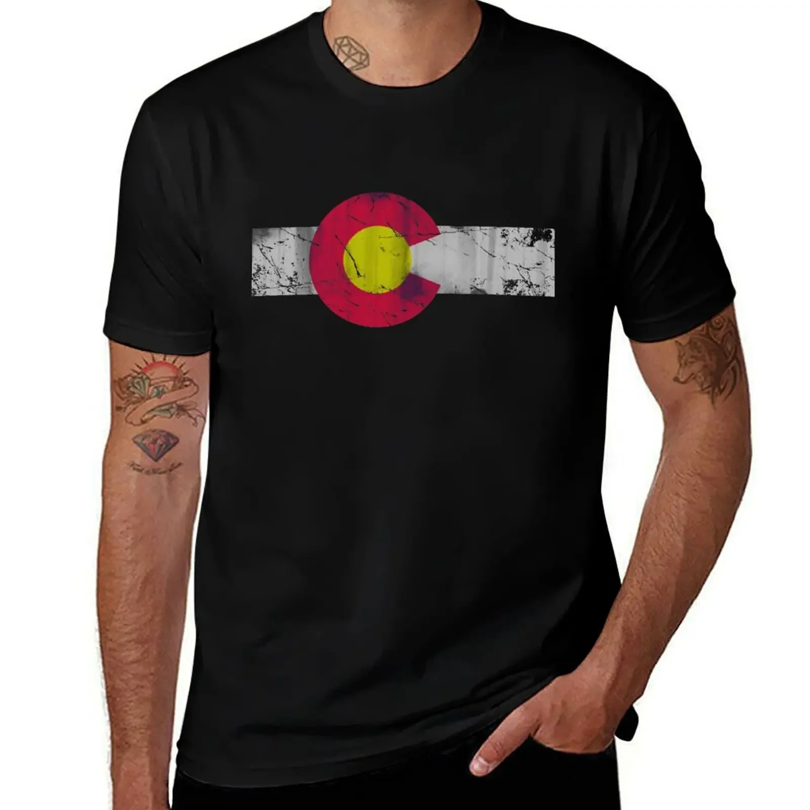 Vintage State Flag of Colorado T-Shirt quick drying anime stuff oversized graphic tee football t shirt men t shirts