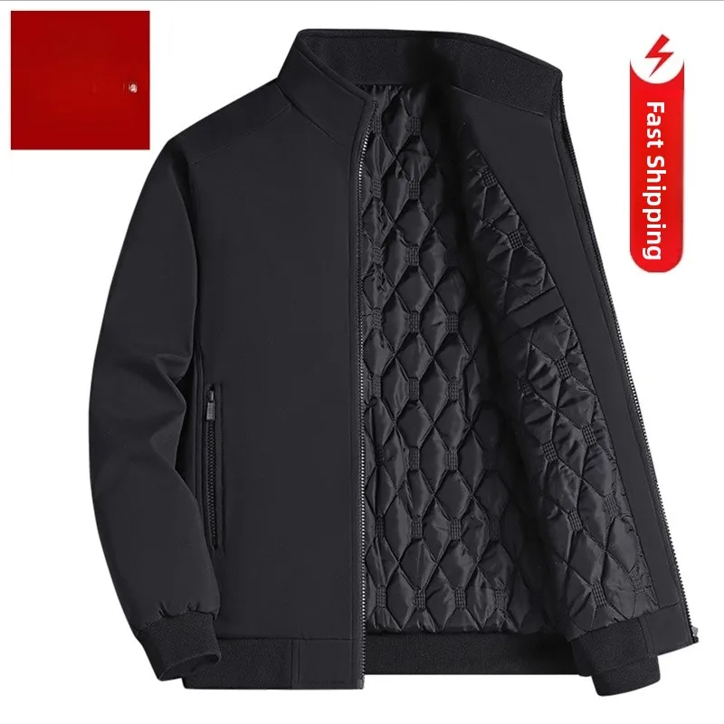 

Yu Zhaolin Men's Thiened Cotton Windproof Jaet Large Size Middle-Aged And ly Sle Casual Comfortable Polyester Fiber