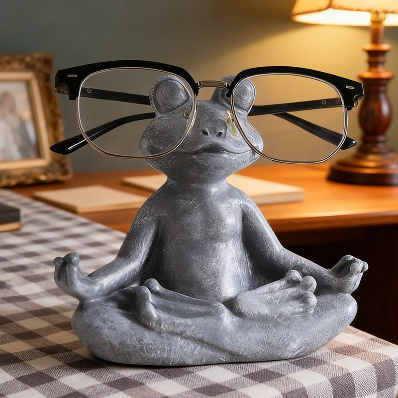 Stylish Zen Frog Resin Eyeglasses Holder Cute Yoga Frog Figurine Glasses Stand for Home Office Desk Decor Gift Idea for Zen Love