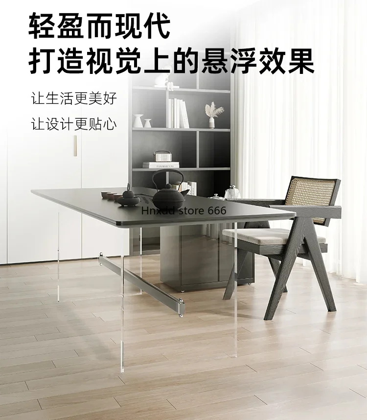 Acrylic suspended rock slab desk tea table integrated