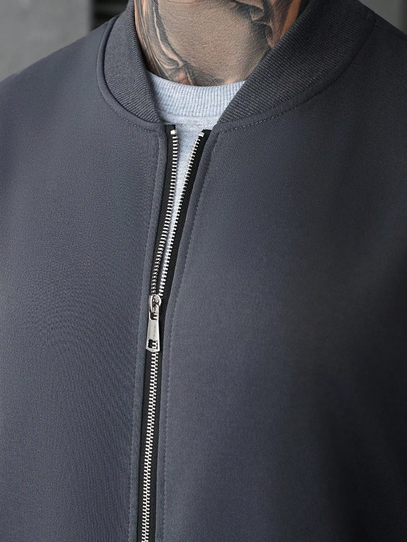 

Men Solid Color Long Sleeve Zip-Up Baseball Collar Jacket And Pants Casual 2 Piece Set Grey
