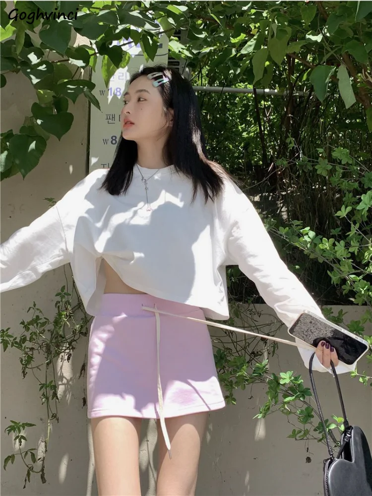 

Pink Mini Skirts Women Summer Basic Sweet Streetwear High Waist Slim Leisure All-match Sexy Lace-up Vintage Korean Style A-line