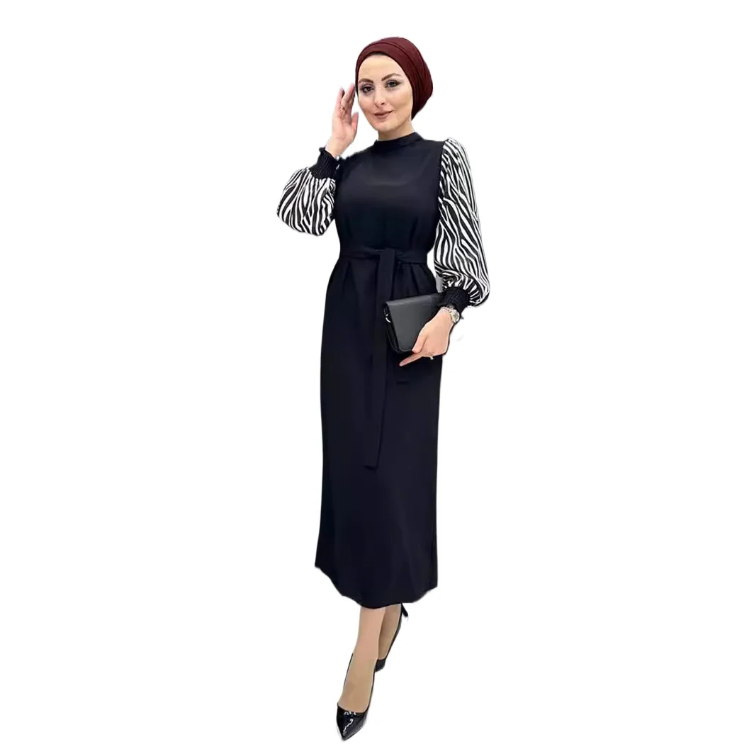 

Islamic Clothing Caftan Marocain Turkish Muslim Dress with Zebra Print Lantern Sleeves Abayas for Women Tesettur Elbise Yazlık