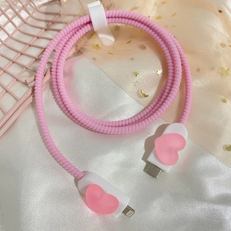 Pink Heart For Apple 12 Data Cable Protection Case 13Mini Charger 18W/20W  for iPhone 11/14/15 Promax Charging Cable Cover