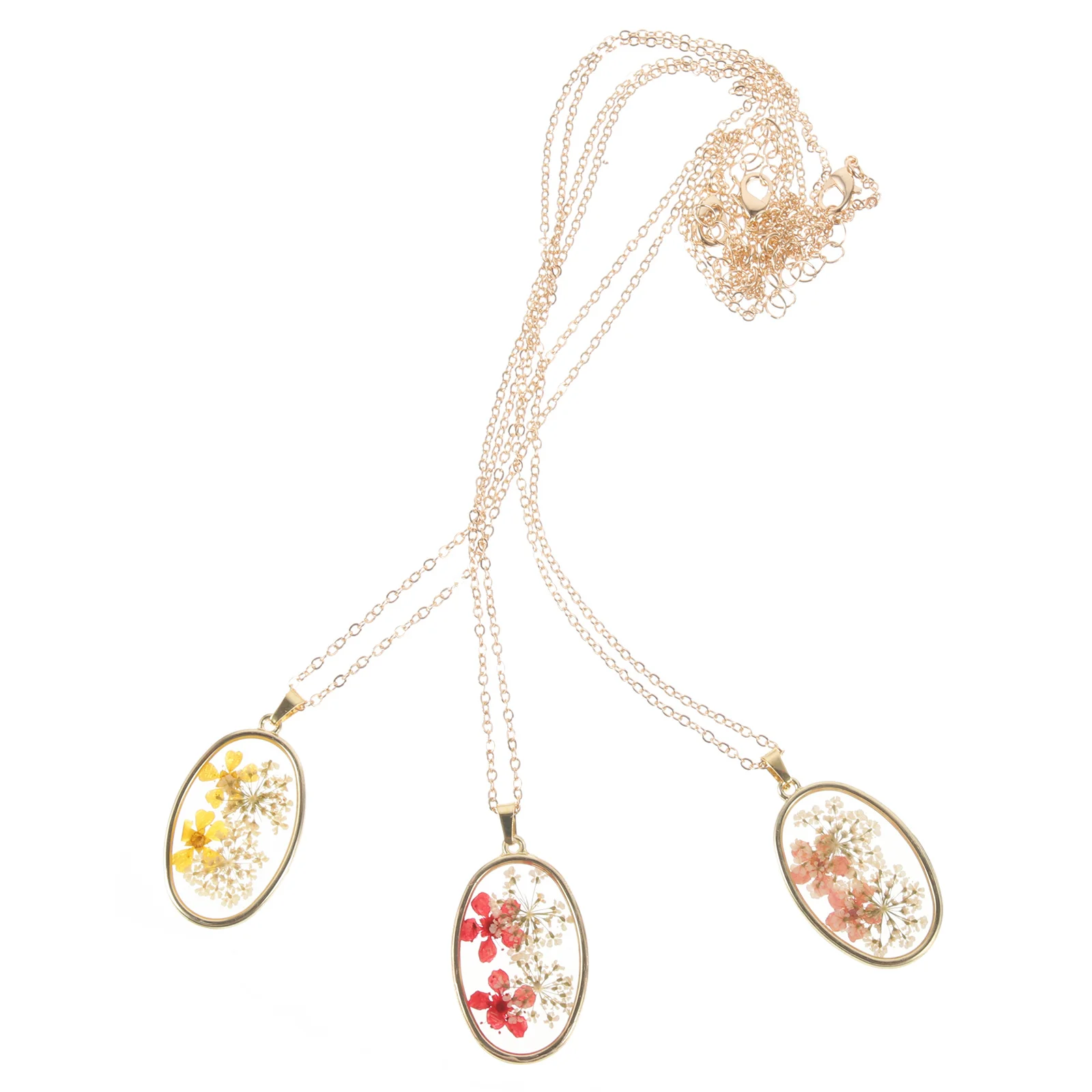 

3Pcs Dried Flowers Necklace Round Pendant Chic Clavicle Chain Delicate Plant Specimen Jewelry for Women Daily Party Wear