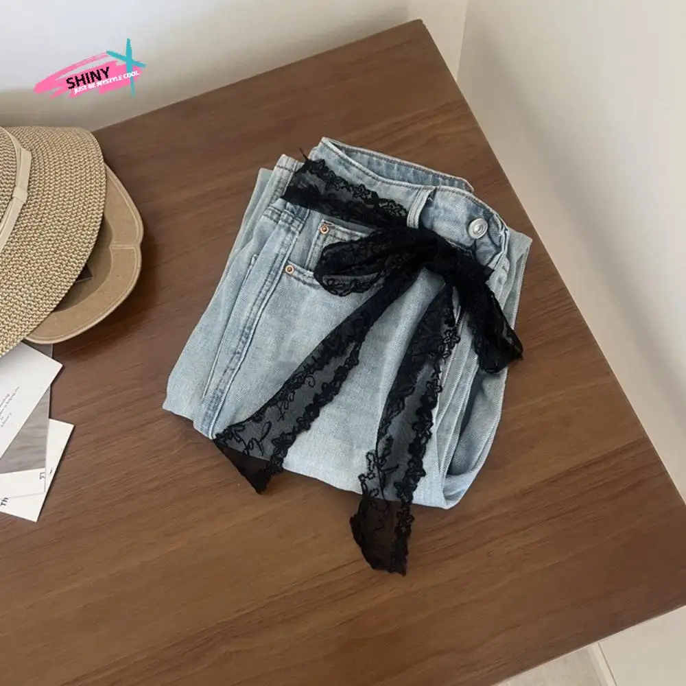 

Уникальный длинный кружевной пояс Y2k с цветочным бантом, кружевной пояс с завязками, тонкое платье, джинсовый пояс, уличная одежда